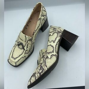 27 Edit Snakeskin Patterned Block Heel Loafers Leather Upper Square Toe size 7.5
